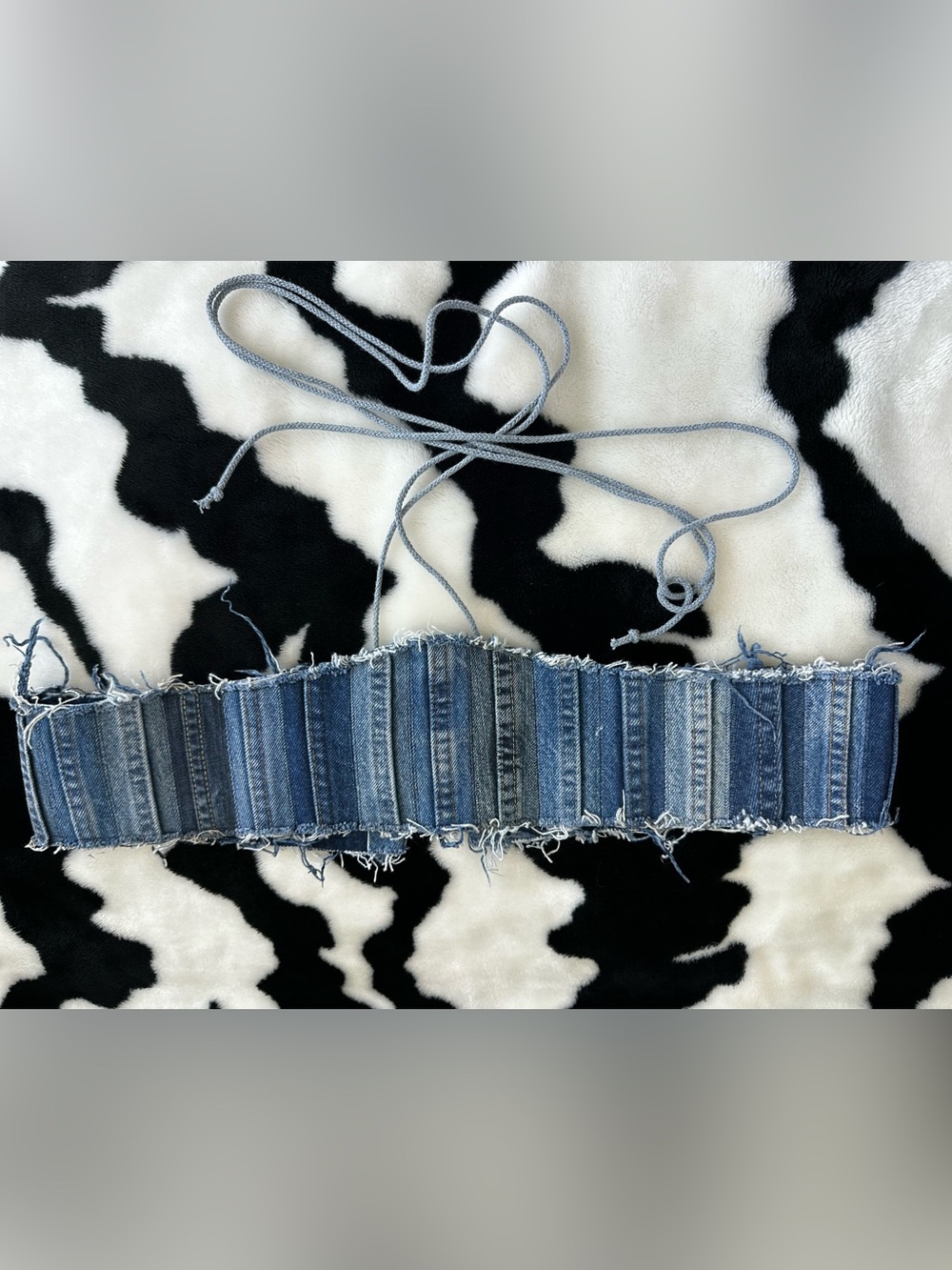 Patchwork Denim Lace-Up Corset Waist Belt - Blue